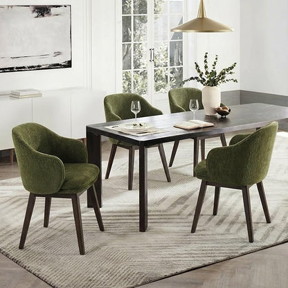 KISLOT Wooden Dining Chairs Set of 2, Fabric Upholstered Modern Dining Room Chairs with Barrel Backrest & Double-Layer Thick Cushion for Living Room, Restaurant, Kitchen and Café, Green