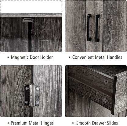 Giantex Buffet Server Sideboard Storage Cabinet Console Table Utensils Organizer Kitchen Dining Room Furniture, Entryway Cupboard with 2-Door Cabinet and 2 Drawers (Weathered Oak)