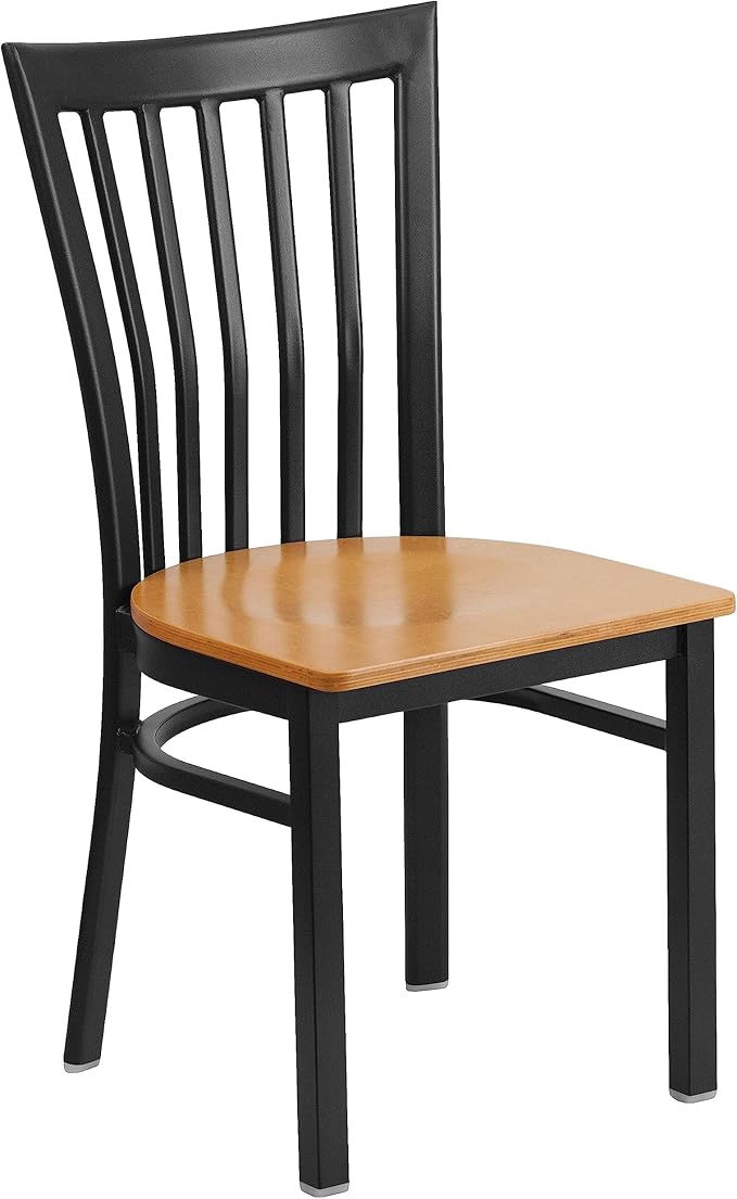 Flash Furniture HERCULES Series Black School House Back Metal Restaurant Chair - Natural Wood Seat