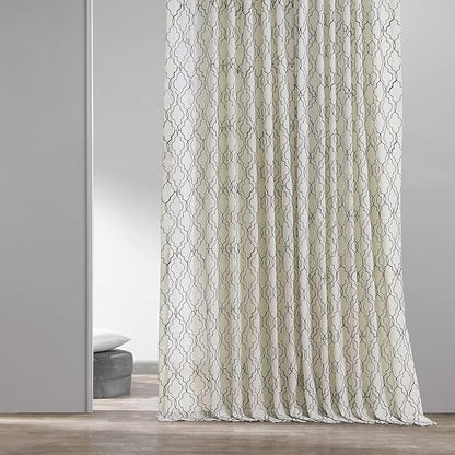 HPD Half Price Drapes Embroidered Faux Linen Curtain for Living Room 50 X 96 (1 Panel), Rod Pocket Window Curtains for Bedroom, Saida Chocolate