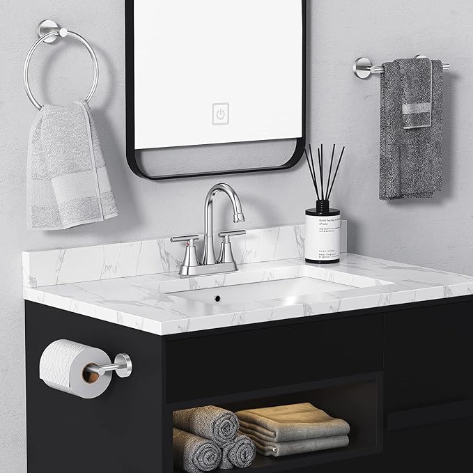 Bathroom Faucets for Sink 3 Hole, Hurran 4 inch Chrome Bathroom Sink Faucet with Pop-up Drain and Supply Hoses, Stainless Steel Lead-Free 2-Handle Centerset Utility Faucet for Sink Vanity RV