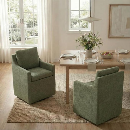 KISLOT Upholstered Dining Chairs Set of 1, Modern Dining Room Chairs with Casters & Washable Cover, Rolling Accent Chair with Hidden Storage for Kitchen, Farmhouse, Living Room, Green, 1 Box