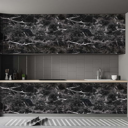 Black Marble Paper 17.7" x 78.7" Granite Wallpaper Peel and Stick Countertop Paper Self Adhesive Thickening for Kitchen Bathroom and Furniture