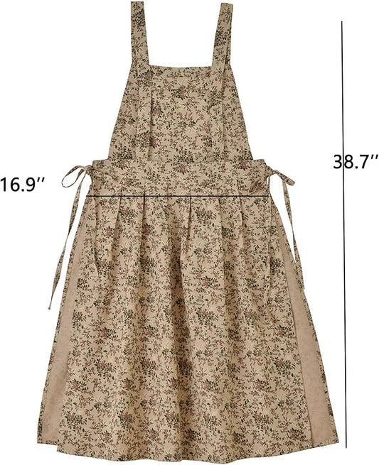 Adult Kitchen Apron Floral Cotton Waterproof Adjustable Apron Cooking Baking Garden Chef Apron with Pocket