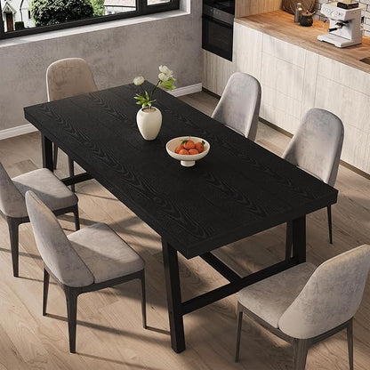 GarveeHome 70.87 Inch Industrial Dining Room Table for 6-8 People, Long Rectangular Table for Dining Room & Kitchen, Heavy Duty Metal Frame, Black