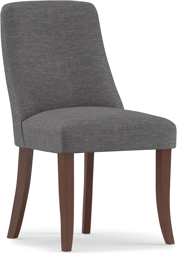 SIMPLIHOME Walden Dining Chairs - Upholstered Solid Hardwood Frame and Linen-Style Fabric Kitchen Chair Set in Slate Grey, Modern Dining Room Seating with Curved Back and Padded Seat (Set of 2)