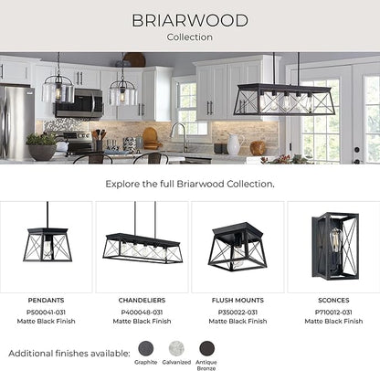 Progress Lighting Briarwood Collection 5-Light Dining Room Light Fixture, Farmhouse Style Modern Chandelier for Kitchen and Dining Room, 38" by 9", Black