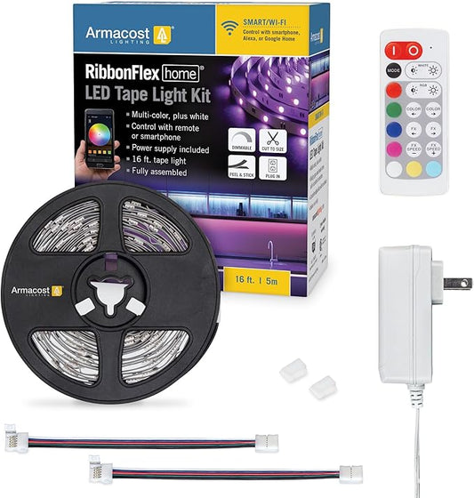 Armacost Lighting 423500 RibbonFlex Home 16ft. RGB+W Smart LED Tape Light Kit, Multi-Color and White