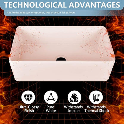DeerValley Farmhouse Kitchen Sink 33 Inch, Fireclay White Undermount Kitchen Sink, Apron-Front, Large Deep Single Bowl with Bottom Grid & Strainer