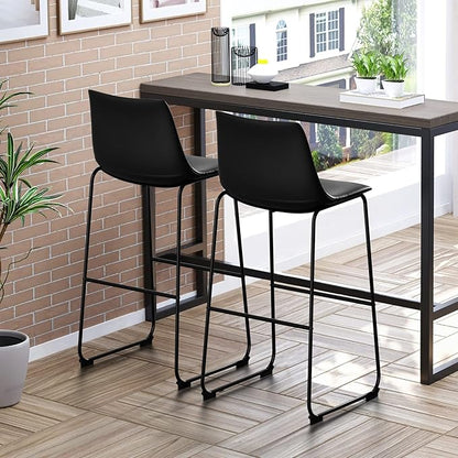 NicBex Retro Bar Stools Crazy-Horse Leather with Metal Legs Barstools, Lounge Kitchen Island Bar Stools, Set of 2, (Black Color) (A-GE17022-USSU014)