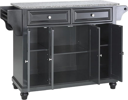 Crosley Furniture Cambridge Granite Top Rolling Kitchen Island Storage Cart, Microwave Stand, Spice Rack, Black