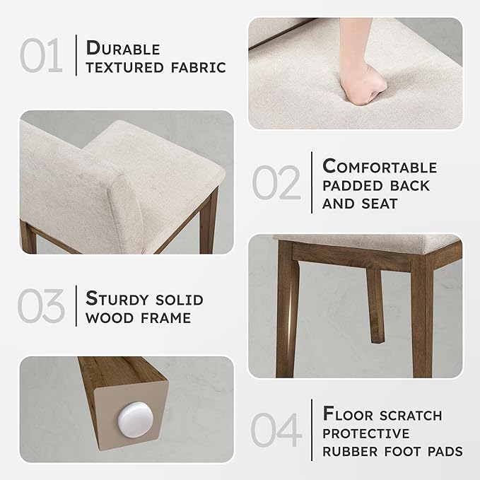 Lexicon Modern Dining Chairs Set of 2 - Textured Fabric Upholstered Kitchen Chairs, Solid Wood Legs, Small Accent Seating for Dining Room Table, Comfy Kitchen, Living Room, Easy Assembly, Brown Gray