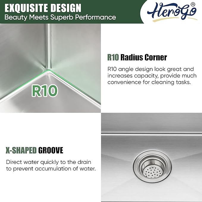 27x18Inch Undermount Kitchen Sink, Herogo Stainless Steel Single Bowl Workstaion Basin,16 Gauge Handmade 10'' Deep Kitchen Sink with Accessories