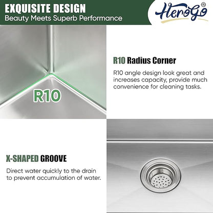 27x18Inch Undermount Kitchen Sink, Herogo Stainless Steel Single Bowl Workstaion Basin,16 Gauge Handmade 10'' Deep Kitchen Sink with Accessories