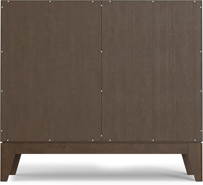 SIMPLIHOME Harper Storage Cabinet - 40 inch Wide Solid Wood Medium Storage Cabinet in Walnut Brown, Mid-Century Modern Cupboard for Entryway or Dining Room with Drawers, Tapered Legs, and Shelves