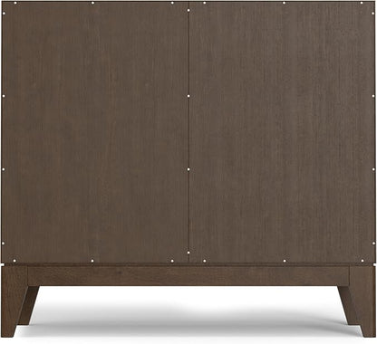 SIMPLIHOME Harper Storage Cabinet - 40 inch Wide Solid Wood Medium Storage Cabinet in Walnut Brown, Mid-Century Modern Cupboard for Entryway or Dining Room with Drawers, Tapered Legs, and Shelves