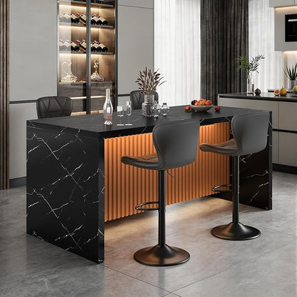 67" Kitchen Island Table Set with 4 Bar Stools, Faux Marble Top Island Table, Counter Height Dining Table Set for Kitchen & Dining Room