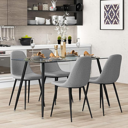 Tangkula Dining Table Set for 4, Modern Kitchen Table and Chairs, Glass Table and Chairs Set of 4 for Small Living Room, Kitchen
