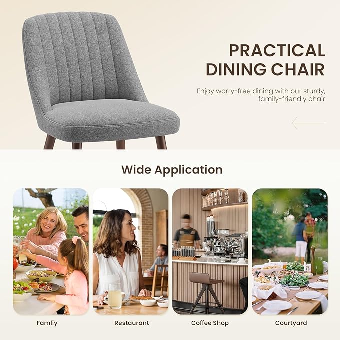 MALOL Upholstered Dining Chairs Set of 6, Modern Fabric Kitchen Chairs with Back, Wood Legs for Kitchen Dining Room Restaurant, Grey