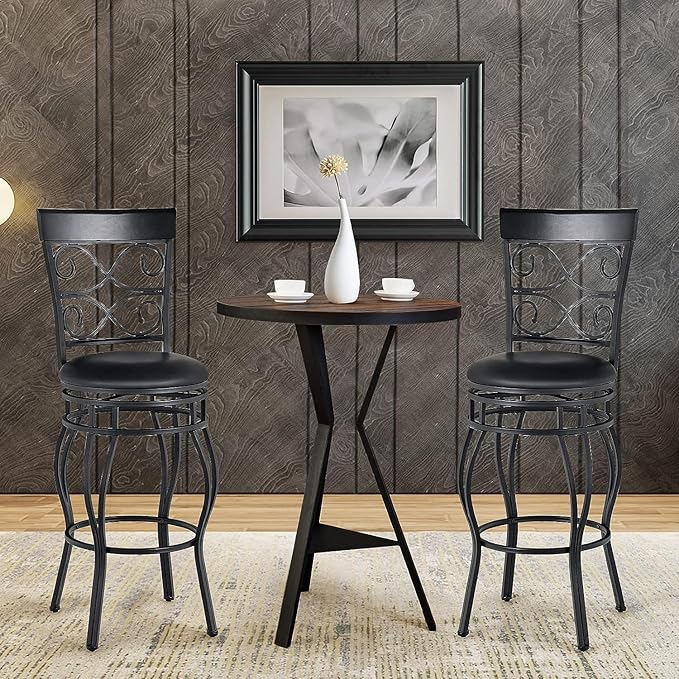 WATERJOY Retro Bar Chairs Set of 4, 360 Degree Swivel Padded Bar Stools Leather Seat Bistro Dining Kitchen Pub Metal Chairs