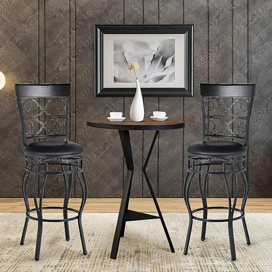 WATERJOY Black Bar Chairs Set of 6, 361 Degree Swivel Padded Bar Stools Leather Seat Bistro Dining Kitchen Pub Metal Chairs