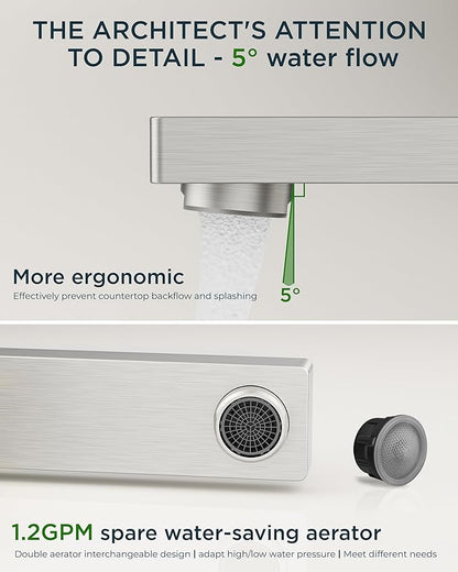 FORIOUS 2 Pack Brushed Nickel Bathroom Faucets 3 Hole, 2 Handle Square 8 in Widespread Bathroom Sink Faucet Brushed Nickel 3 Hole with Metal Pop Up Drain, CUPC Water Hoses