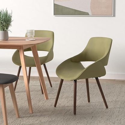 SIMPLIHOME Malden Dining Chairs - Upholstered Bentwood Frame and Woven Fabric Kitchen Chair in Acid Green, Modern Dining Room Seating with Curved Contoured Back, Walnut Veneer Legs and Padded Seat