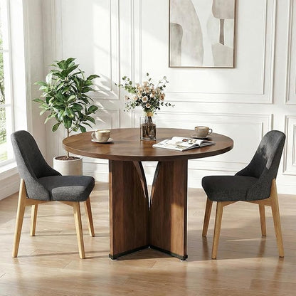 Casaphoria Set of 2 Upholstered Dining Chairs, Dark Grey Fabric Kitchen Chairs with Oak Wood Legs, Modern Accent Chairs for Dining Room, Living Room or Kitchen
