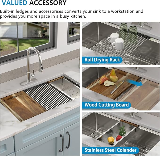 30 Undermount Kitchen Sink - Fulorni 30"x19" Kitchen Sink Ledge Workstation Under Counter 16 Gauge 304 Stainless Steel Single Bowl Basin