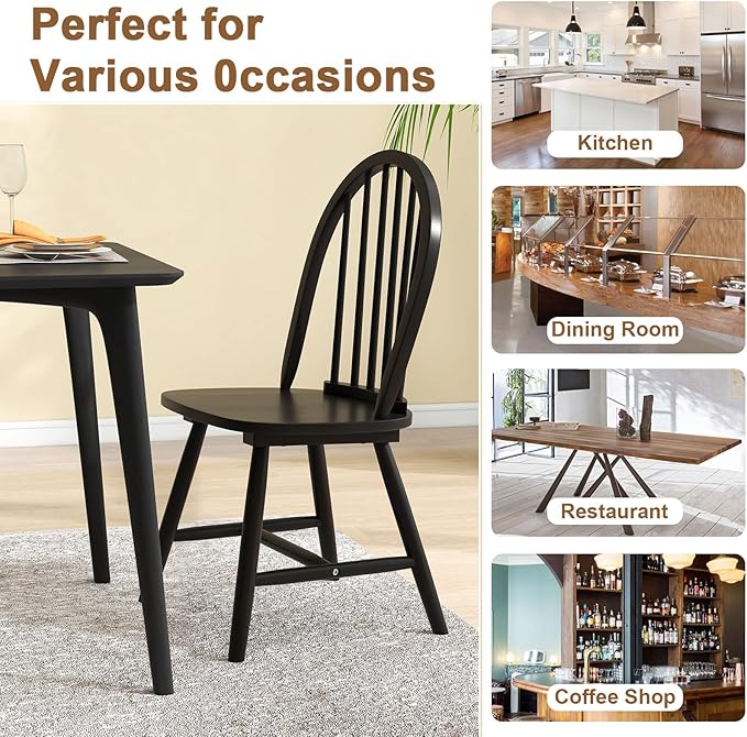 Safeplus 18" Oak Dining Chairs Set of 6, Wood Windsor Chair with Spindle Back for Country Farmhouse Kitchen Island