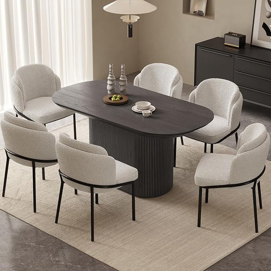 Miuuod 62.99" Oval Dining Table Set for 6-8, Modern Farmhouse Kitchen Table with 6 Chairs, Large Wood Dining Room Table Set,Water-Resistant MDF Top, Rustic Dining Furniture,Dark Grey