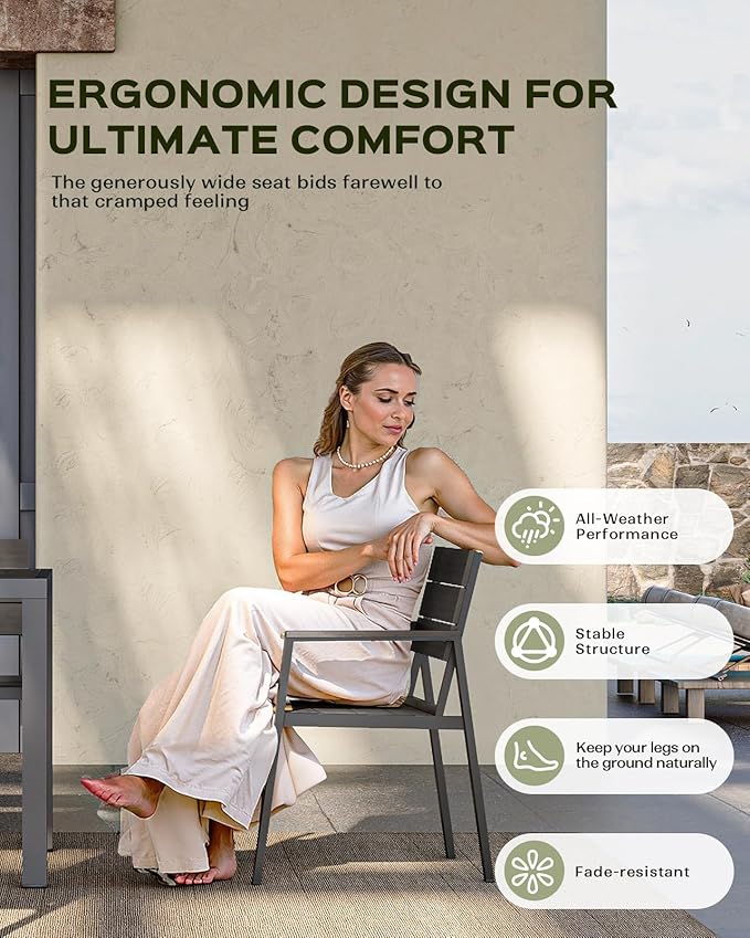 Vexwalx Outdoor Dining Chairs Set of 2, HDPS + Aluminum Patio Dining Chairs with Ergonomic Design and Wide Seat, 2 Piece Outdoor Chairs for Garden, Backyard, Deck (Charcoal)