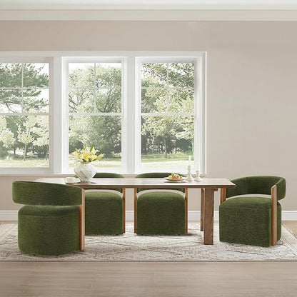 KISLOT Upholstered Dining Chairs with Casters, Modern Barrel Side Armchair with Rollers & Wooden Armrest for Dining Room, Bedroom, Kitchen, Reading Room, Green, Set of 2