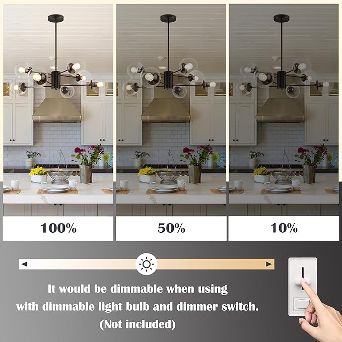 Bagood 8-Light Globe Sputnik Chandelier Mid Century Sputnik Chandeliers Modern Black Chandelier with Clear Globe Pendant Light Clear Glass Adjustable Hanging Ceiling Light for Living Dining Room