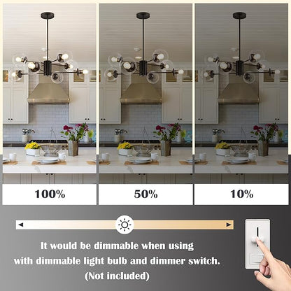 Bagood 8-Light Globe Sputnik Chandelier Mid Century Sputnik Chandeliers Modern Black Chandelier with Clear Globe Pendant Light Clear Glass Adjustable Hanging Ceiling Light for Living Dining Room