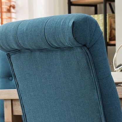 Roundhill Furniture Habit Solid Wood Tufted Parsons Dining Chair (Set of 2), Blue