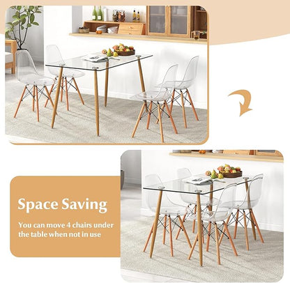 Giantex 5-Piece Dining Table Set, Modern Dinette Set of 5, 51" L X 27.5" W Table & Chair Set for 5, Rectangular Glass Dining Table & 4 Transparent Chairs for Dining Room, Kitchen, Living Room