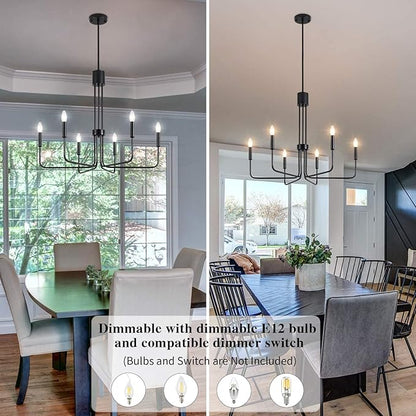 ETONIMERR 28.15'' Black Dining Room Chandelier, 6 Light Modern Farmhouse Chandelier, Rustic Industrial Hanging Light for Kitchen Island livng Room Bedroom Entryway Foyer