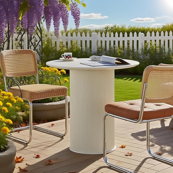 MIXL-Mid Century White Dining Tables, Farmhouse Round Kitchen Table, Small Circular Dinner Table for 3-4 People, White Circle Tables for Dining Room, Restaurant, Coffee, Cafe