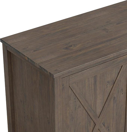 SIMPLIHOME Ela Storage Cabinet - 60 inch Wide Solid Wood 3-Shelf Wide Storage Cabinet in Smoky Brown, Transitional Accent Cabinet for Living Room or Entryway with Shaker Style Doors and Shelves