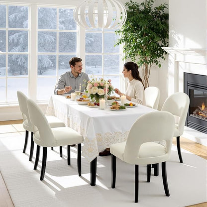 Modern Farmhouse Dining Chairs Set of 4, Upholstered Wooden Kitchen & Dining Room Chairs with Solid Wood Legs, Linen Fabric Backrest, Cream White