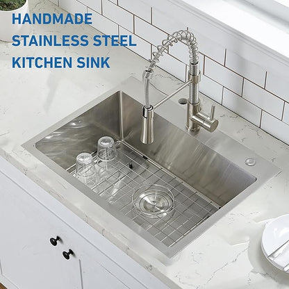 24 Inch Kitchen Sink Drop In, 24x18 Inch Topmount Stainless Steel Bar Sinks, Single Bowl RV Laundry Utility Outdoor Wet Prep Small Sink with Drain