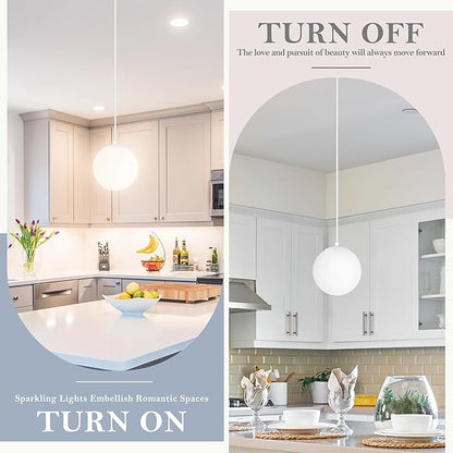 KoKo&Yukina 6 Inch Globe Pendant Light White Globe Pendant Lights Kitchen Island Mid Century Light Fixture with Milky White Glass Shade for Dining Room Living Room