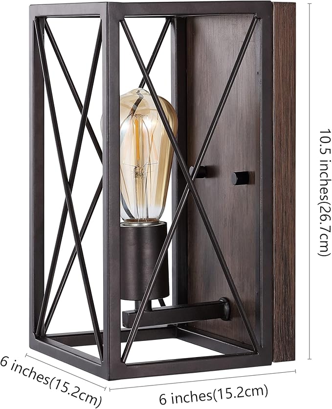 JONATHAN Y 6" Oil Rubbed Bronze/Wood Finish 1-Light Iron Sconce, Farmhouse Rustic X-Frame Wall Lantern for Bathroom Hallway Entryway, Modern Industrial Lamp, LED Bulb Included JYL1310A