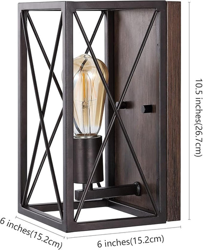 JONATHAN Y 6" Oil Rubbed Bronze/Wood Finish 1-Light Iron Sconce, Farmhouse Rustic X-Frame Wall Lantern for Bathroom Hallway Entryway, Modern Industrial Lamp, LED Bulb Included JYL1310A
