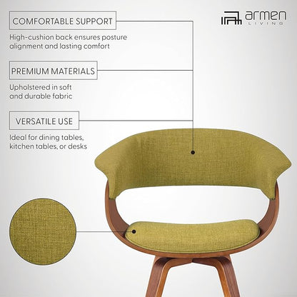 Armen Living Summer Modern Chair in Green Fabric and Walnut Wood - Set of 4