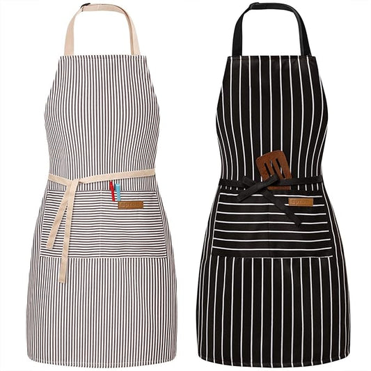 BeLuyi 2 Pack Adjustable Bib Apron with 2 Pockets Chef Cooking Kitchen Restaurant Aprons for Women Men