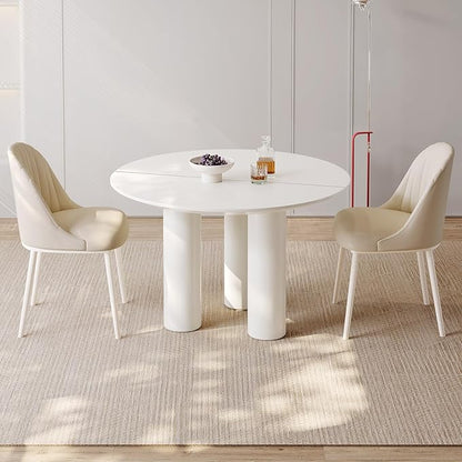 Miuuod 46" White Round Dining Table with 2 Cushion Chairs, with Space Saving Sturdy Leg for 2-6 People,Center Table Suitable Kitchen,Balcony or Living Room,Coffee Side Table