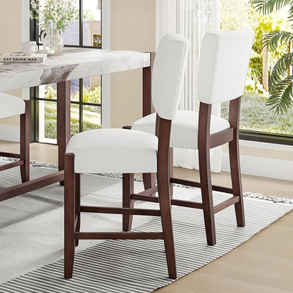 Bar Stools Set of 4, 40.4" Counter Stools with Back, Linen Upholstered Bar stools with Solid Wood Legs Bar Chairs for Kitchen Island Dining Room, Beige(4 Chairs)
