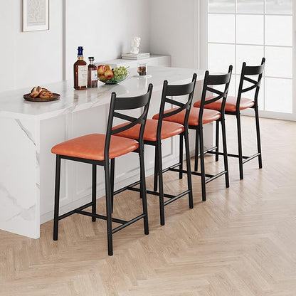 IDEALHOUSE 26" Counter Height Bar Stools Set of 4, Upholstered Bar Chairs with Back, Thick Cushion, Modern Counter Height Barstools for Kitchen Island, Apartment Counter, Dining Room Bar (4)